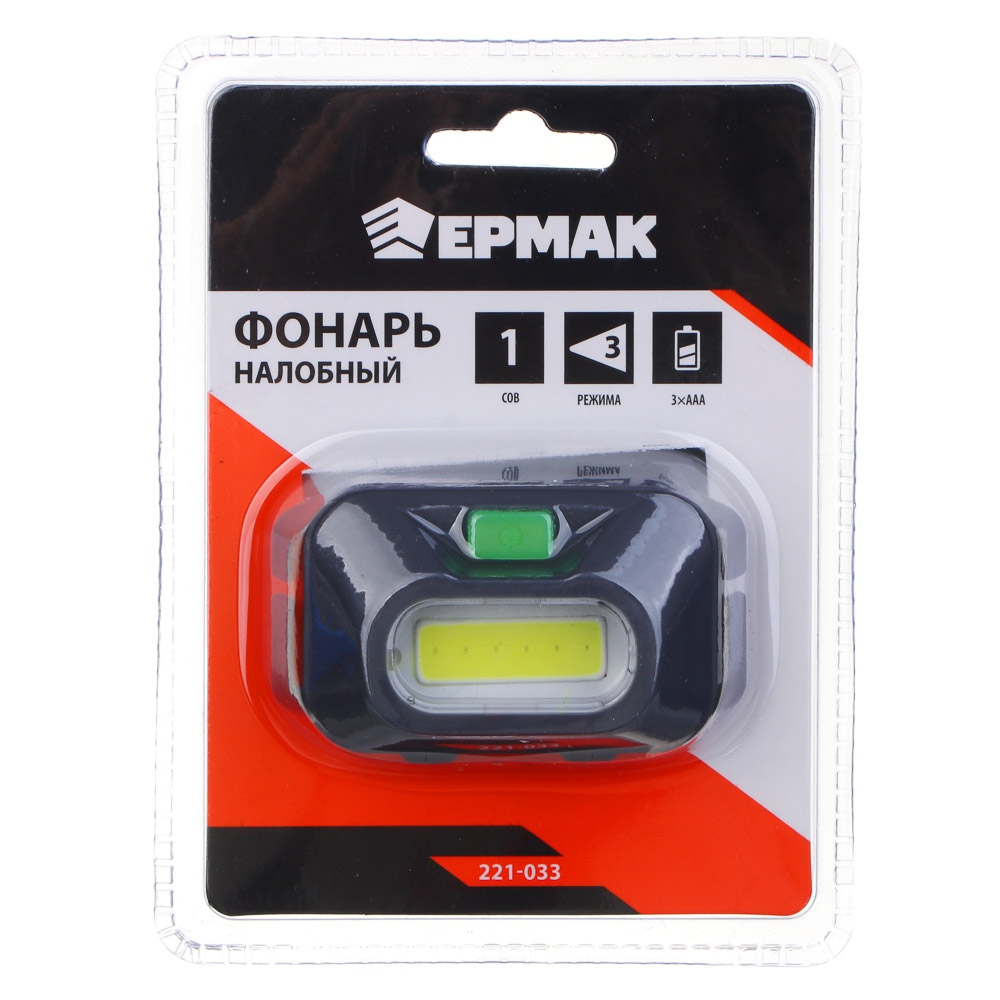 ЕРМАК Фонарь налобный, СОВ, 3 режима, 3хААА, пластик, 60х41х26 мм, арт.№ 221-033