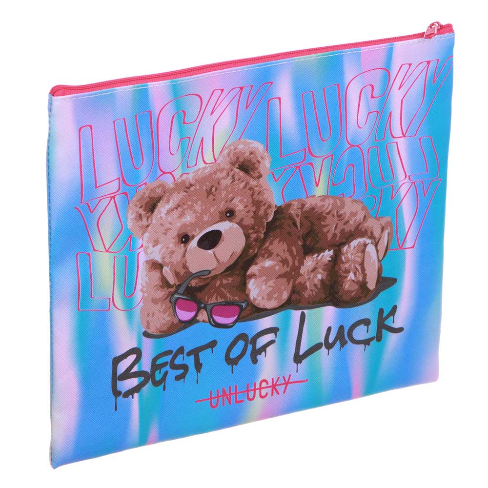 СЧАСТЛИВЫЙ МИШКА Папка для тетрадей 24x20см, для A5, молния сверху, искусственная кожа с печатью, арт.№ 236-099