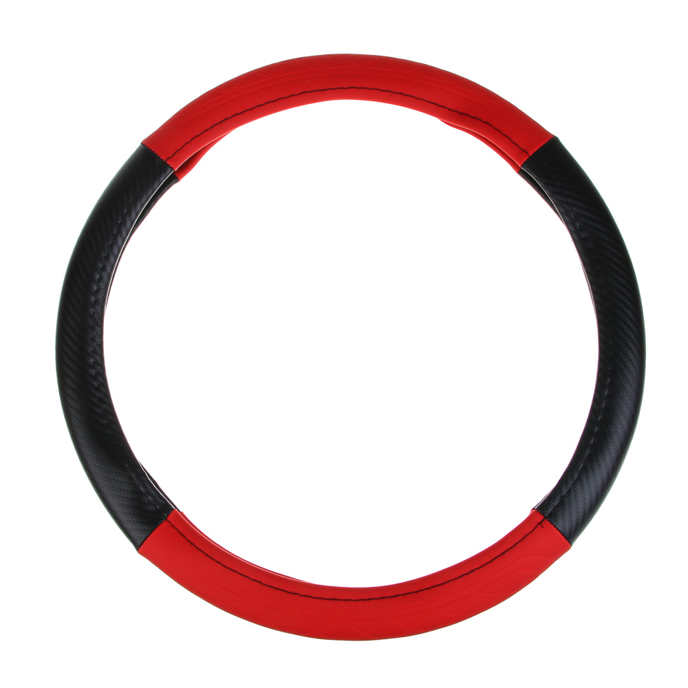 ЕРМАК Оплетка руля, Карбон - А, черная с красными вставками, размер М, полиуретан(PU), арт.№ 708-435