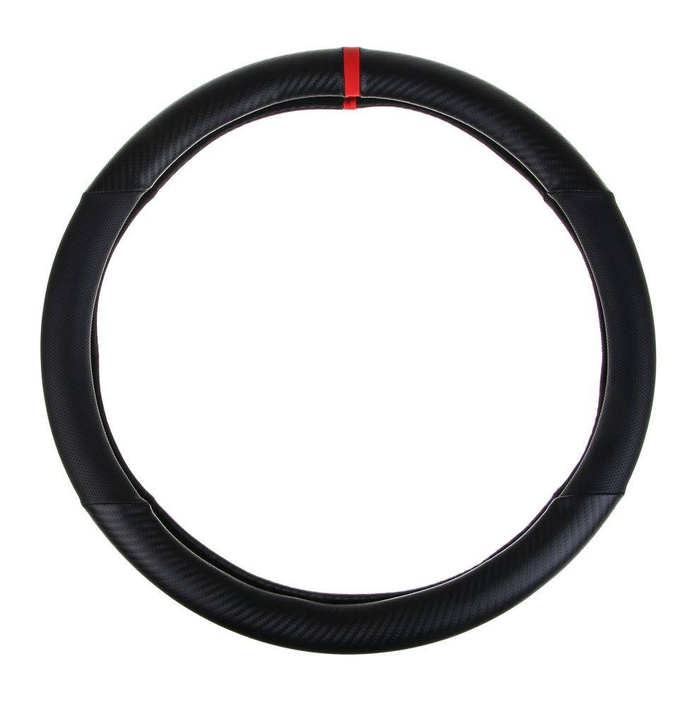 ЕРМАК Оплетка руля, Карбон - В, черная с черными вставками, + красный, размер М, полиуретан(PU), арт.№ 708-436