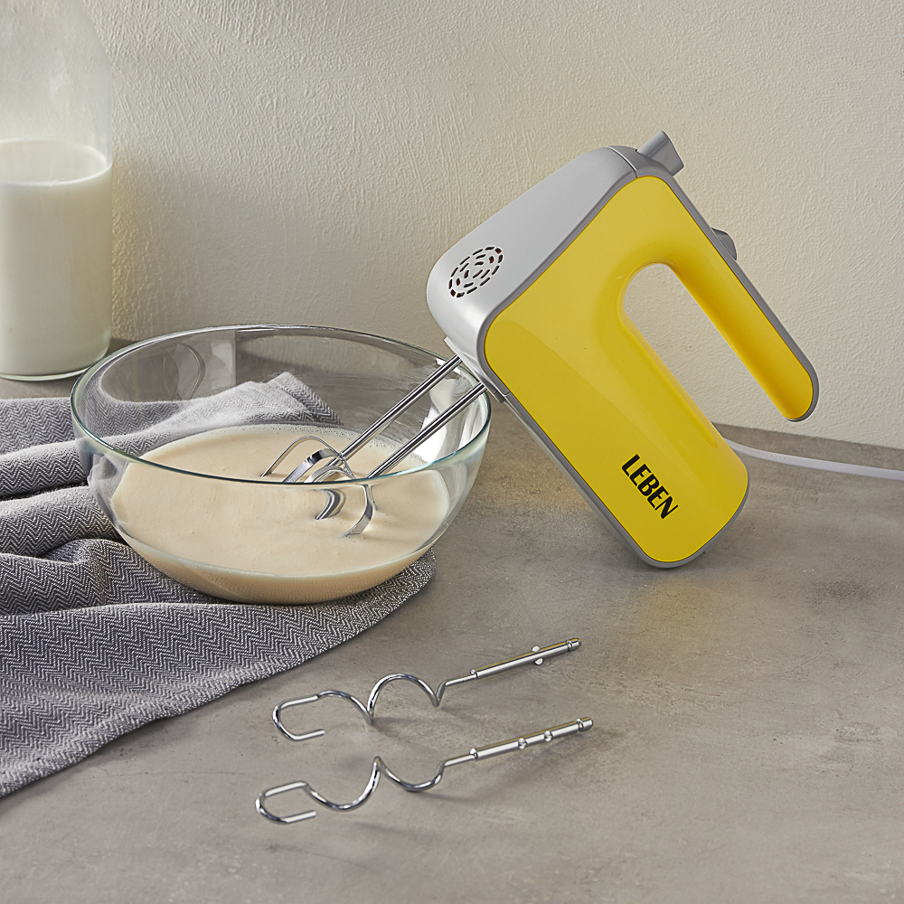 LEBEN Миксер электрический 300 Вт, 5 скоростей, жёлтый, арт.№ 269-001