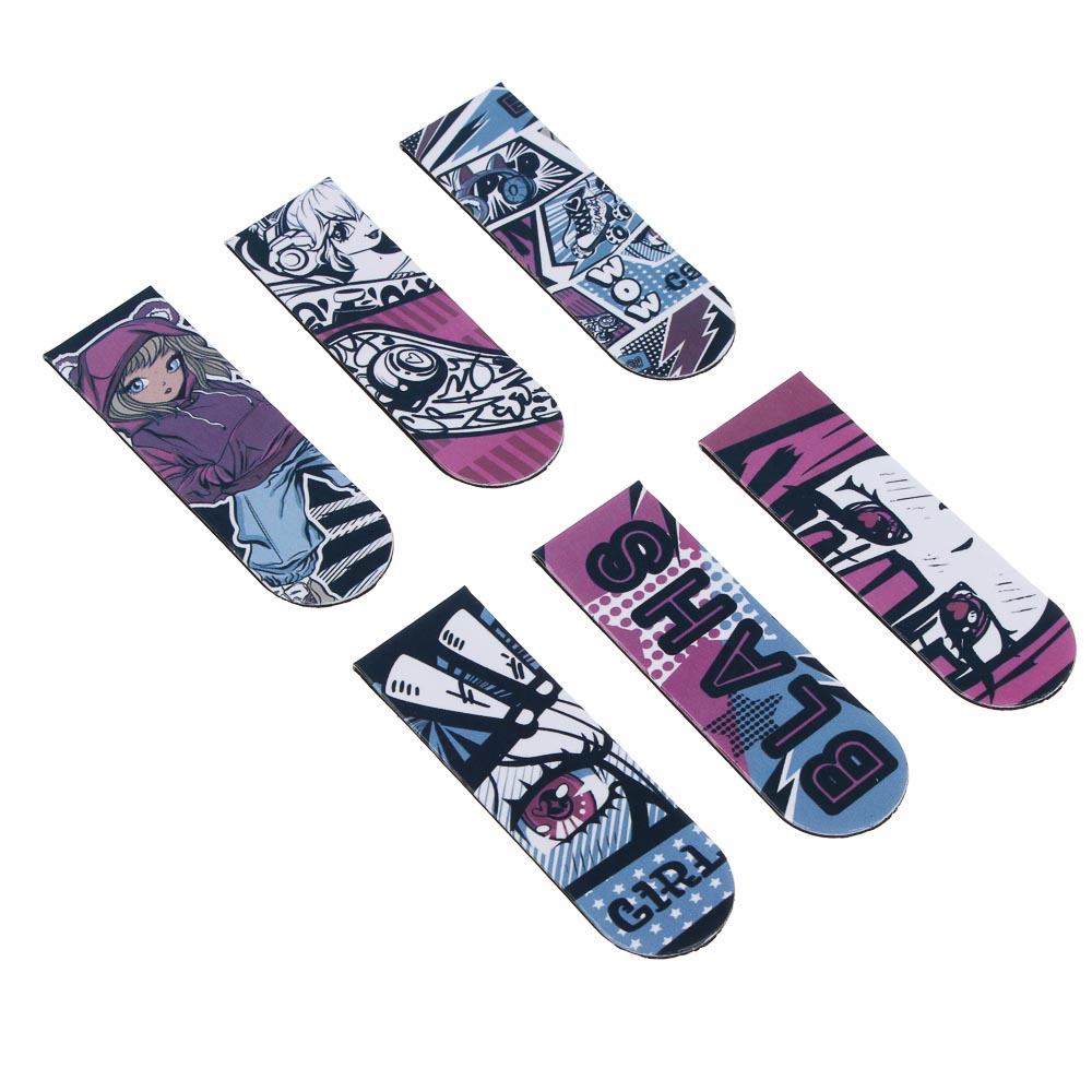 Магнитные закладки, 6 шт., "Статусы/Аниме", 12x1,9см, размер упаковки 18,3x10,3см, арт.№ 524-278