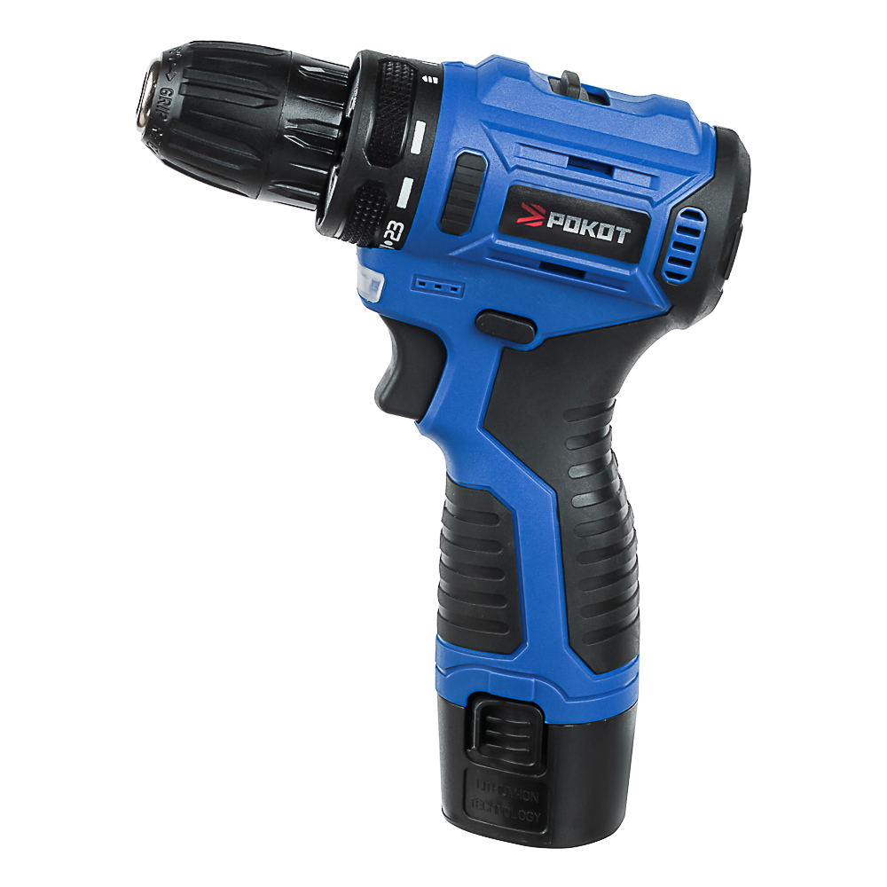 РОКОТ Дрель-шуруповерт аккумуляторный бесщеточный, 12В, 2*0 А*ч, 0-400/0-1400 об/мин, 38 Н*м, арт.№ 691-044