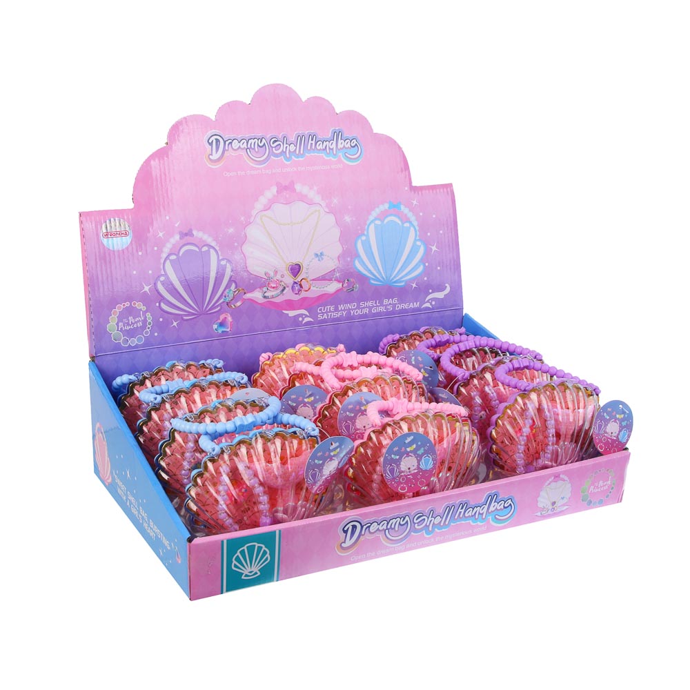 ИГРОЛЕНД Набор бижутерии в сумочке "Ракушка" 3 пред., 13х16 см, пластик, металл, текстиль, арт.№ 294-237