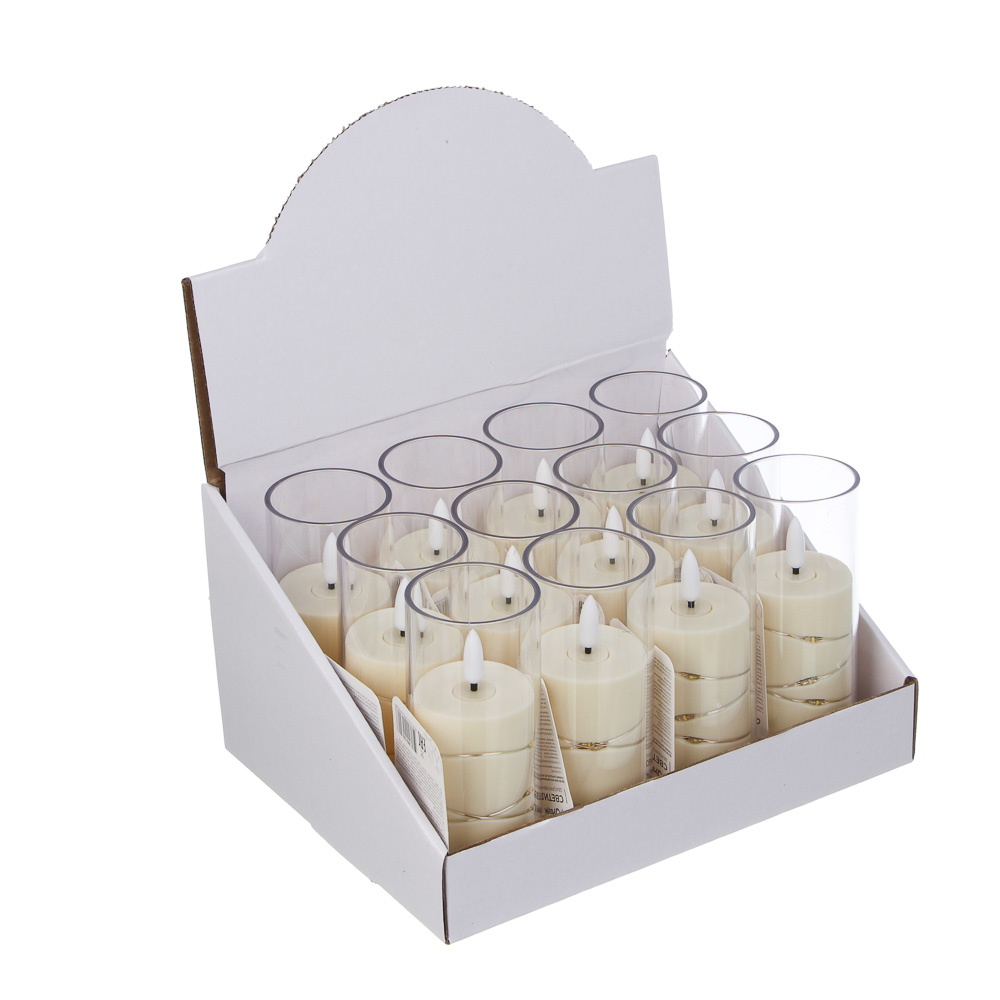 Светильник декоративный LED в виде свечи в стакане 5,5x12,5 см СНОУ БУМ, PP, PS, 3хAG13, 1 режим, арт.№ 392-135