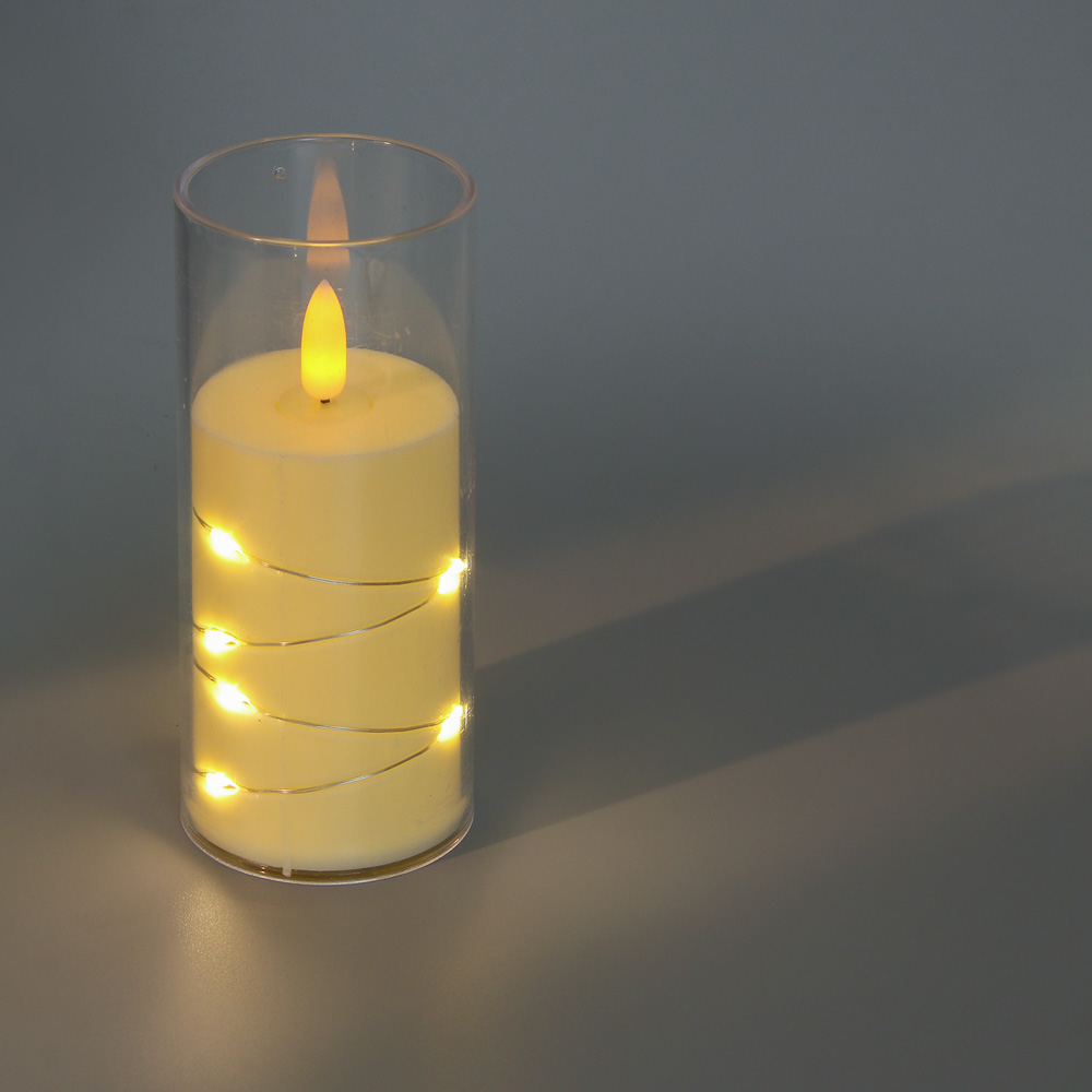 Светильник декоративный LED в виде свечи в стакане 5,5x12,5 см СНОУ БУМ, PP, PS, 3хAG13, 1 режим, арт.№ 392-135