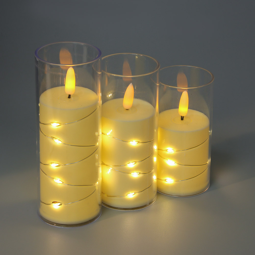 Светильник декоративный LED в виде свечи в стакане 5,5x12,5 см СНОУ БУМ, PP, PS, 3хAG13, 1 режим, арт.№ 392-135