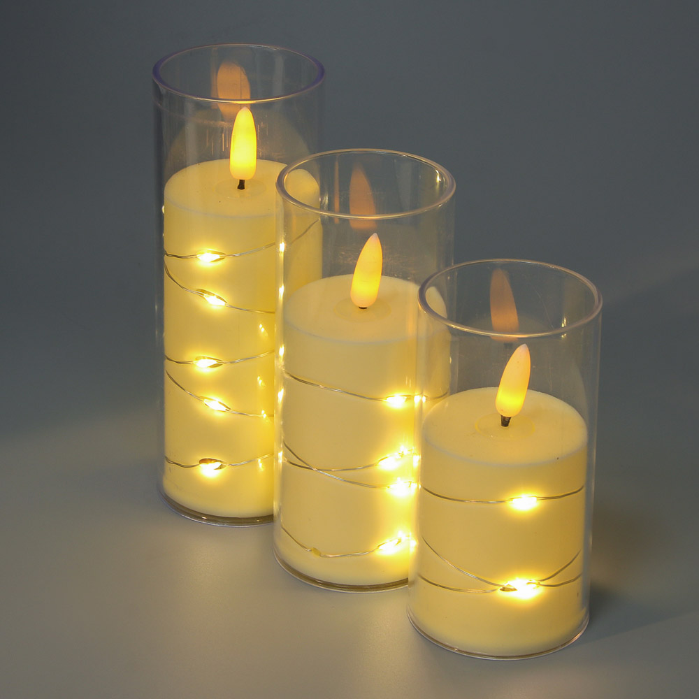 Светильник декоративный LED в виде свечи в стакане 5,5x12,5 см СНОУ БУМ, PP, PS, 3хAG13, 1 режим, арт.№ 392-135