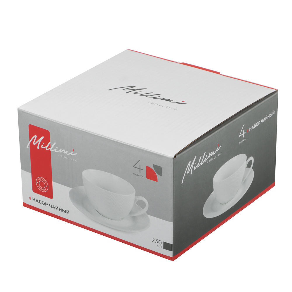Набор чайный 4 пр., 230мл, MILLIMI, белый рельеф, фарфор, арт.№ 802-542