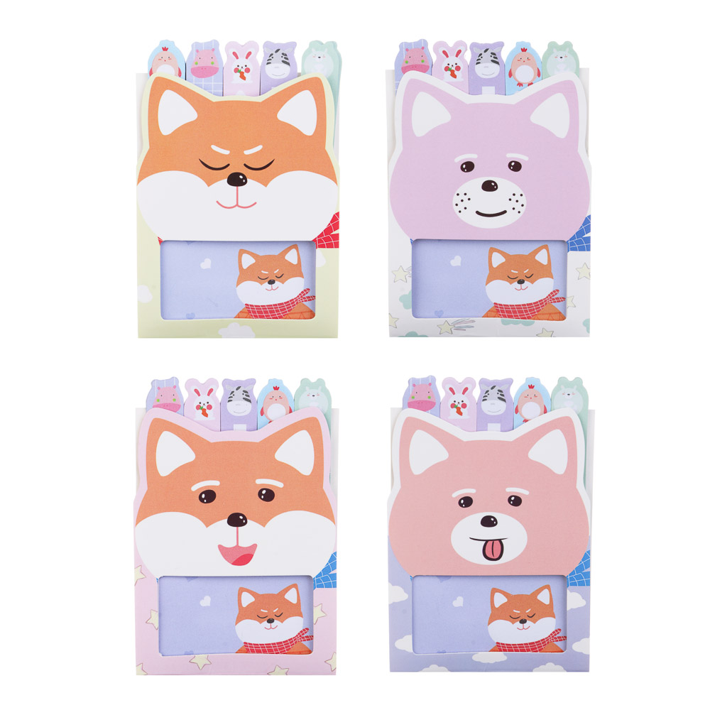 Набор с клеевым краем с цв.печатью: блок д/зап. 15л., закладки 5х15л., "Зверята", уп. 12х8см, 4 диз., арт.№ 533-004