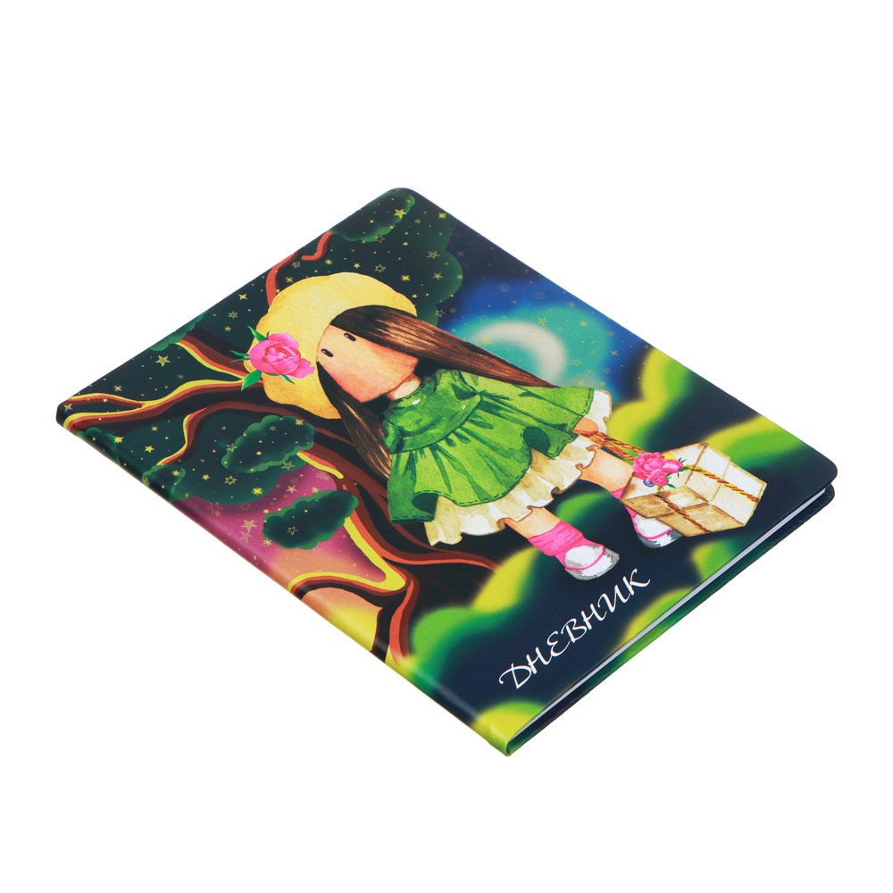 Дневник школьный 48 листов формат А5+ "Девочка с подарком", 20,8х16,5 см, твердая обложка, искусственная кожа с цветной печатью, закладка, арт.№ 564-042