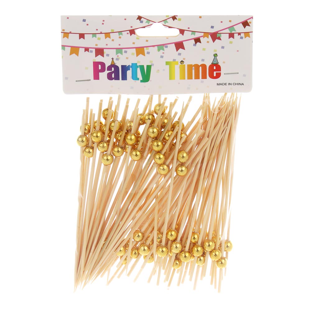 Fntastic Шпажки "Золотая жемчужина", 100 шт, 12 см, бамбук, пластик, арт.№ 349-613