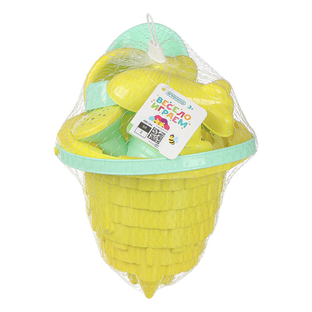 ИГРОЛЕНД Набор для игры в песке 6-8 предметов: ведро, лейка, грабли, формочки, пластик, 4 дизайна, для детей 3+, арт.№ 430-134