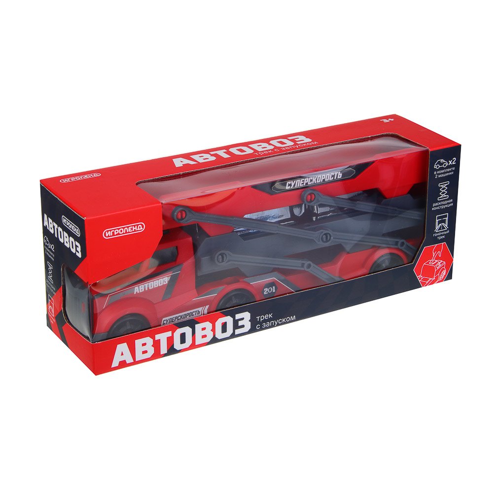 ИГРОЛЕНД Автовоз трек с запуском, РР, АБС, 28,5х8х10,5 см, 3 дизайна, арт.№ 292-424