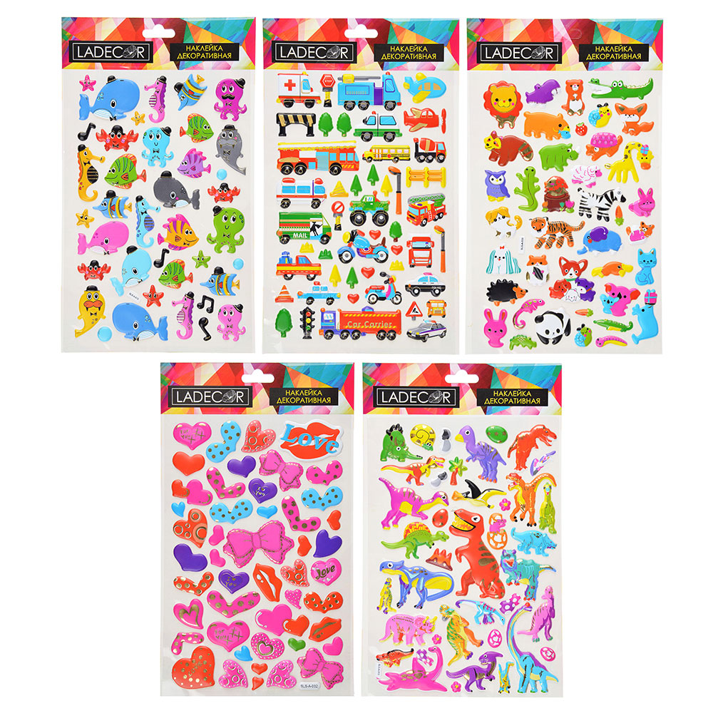 LADECOR Наклейка декоративная с фольгированным слоем, объемная, 26х15,5 см, бумага, 5 дизайнов, арт.№ 503-526