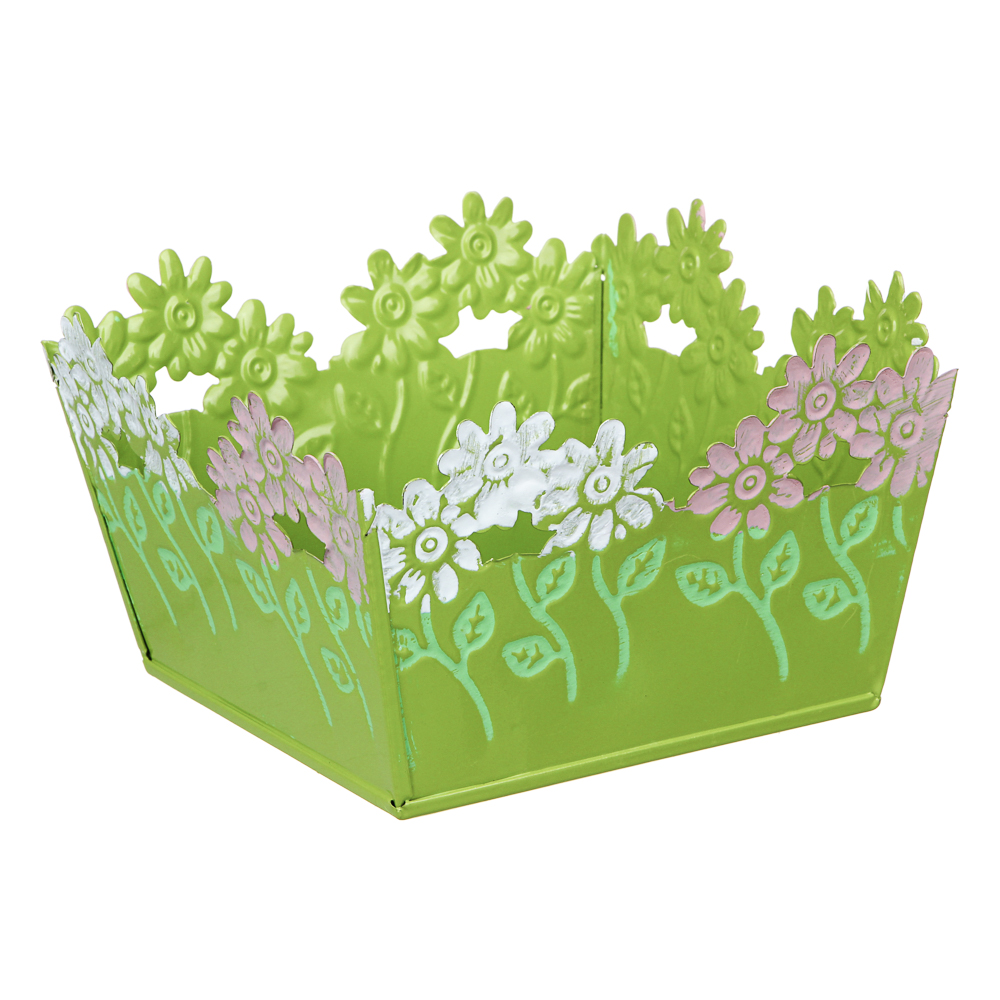 INBLOOM Кашпо квадратное цветочный край 14х14х8см, металл, арт.№ 164-308