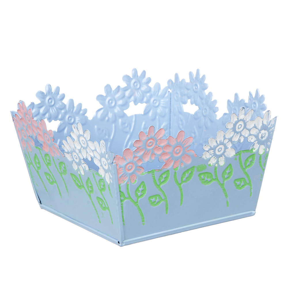 INBLOOM Кашпо квадратное цветочный край 14х14х8см, металл, арт.№ 164-308