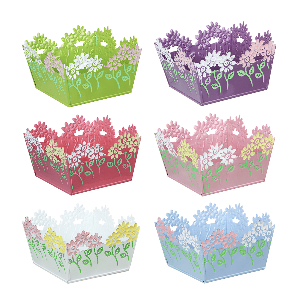 INBLOOM Кашпо квадратное цветочный край 14х14х8см, металл, арт.№ 164-308