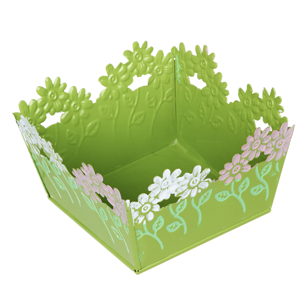 INBLOOM Кашпо квадратное цветочный край 14х14х8см, металл, арт.№ 164-308