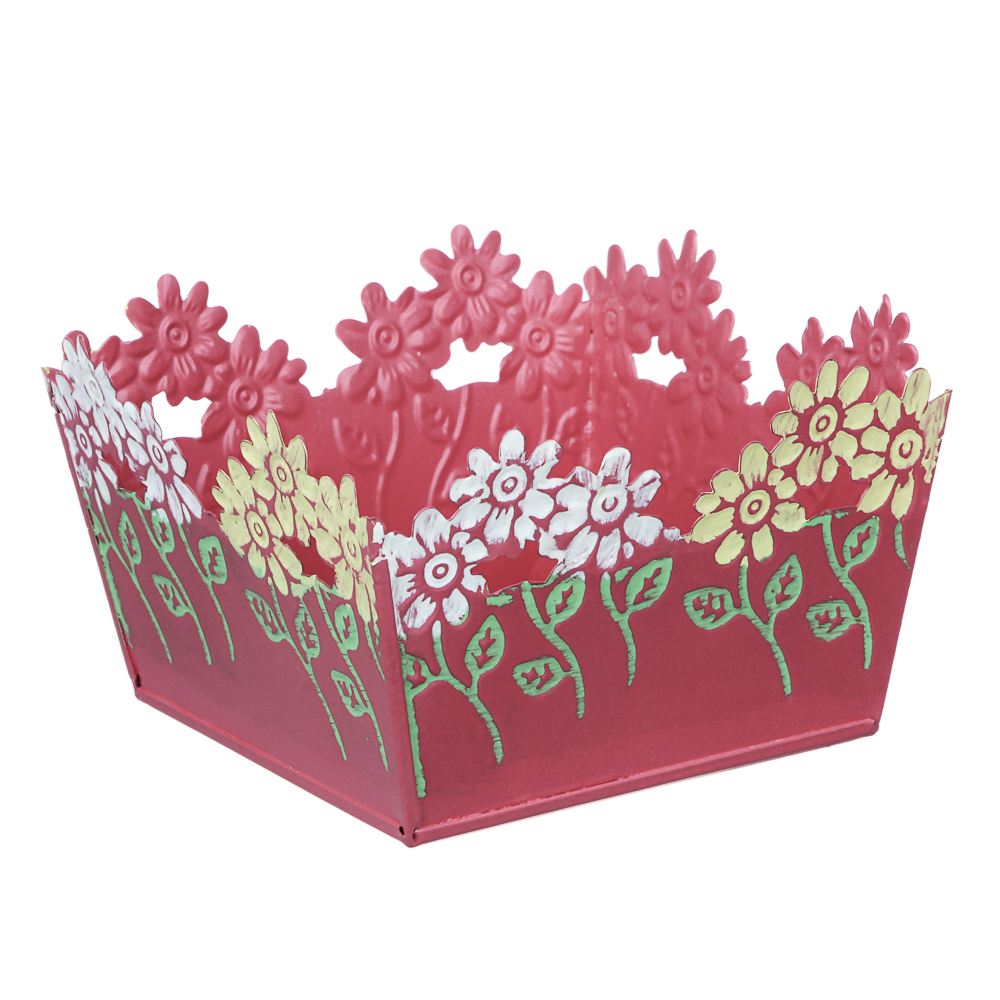 INBLOOM Кашпо квадратное цветочный край 14х14х8см, металл, арт.№ 164-308