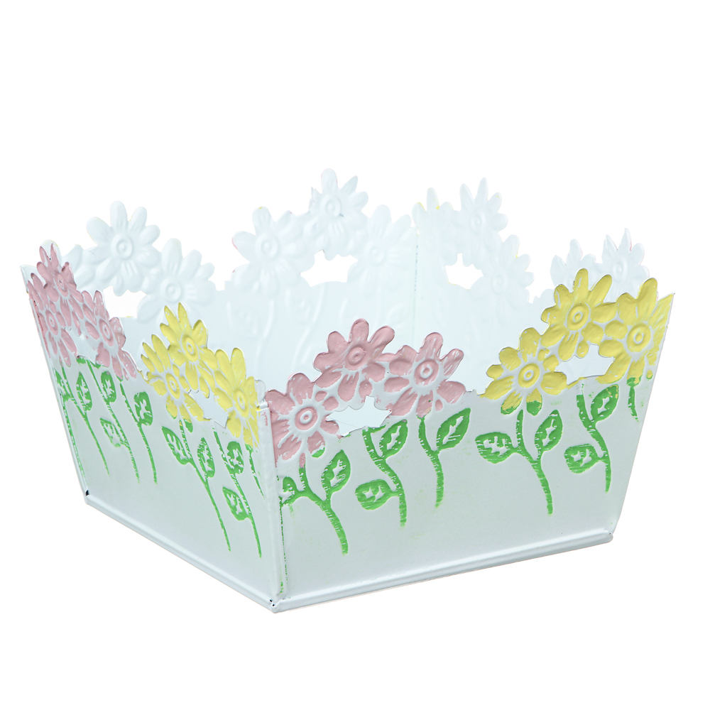 INBLOOM Кашпо квадратное цветочный край 14х14х8см, металл, арт.№ 164-308