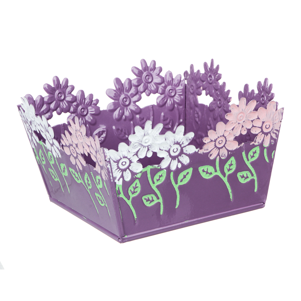 INBLOOM Кашпо квадратное цветочный край 14х14х8см, металл, арт.№ 164-308