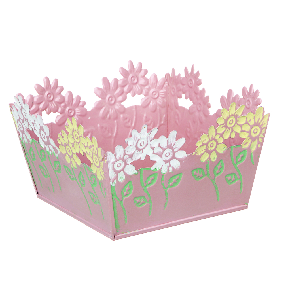 INBLOOM Кашпо квадратное цветочный край 14х14х8см, металл, арт.№ 164-308