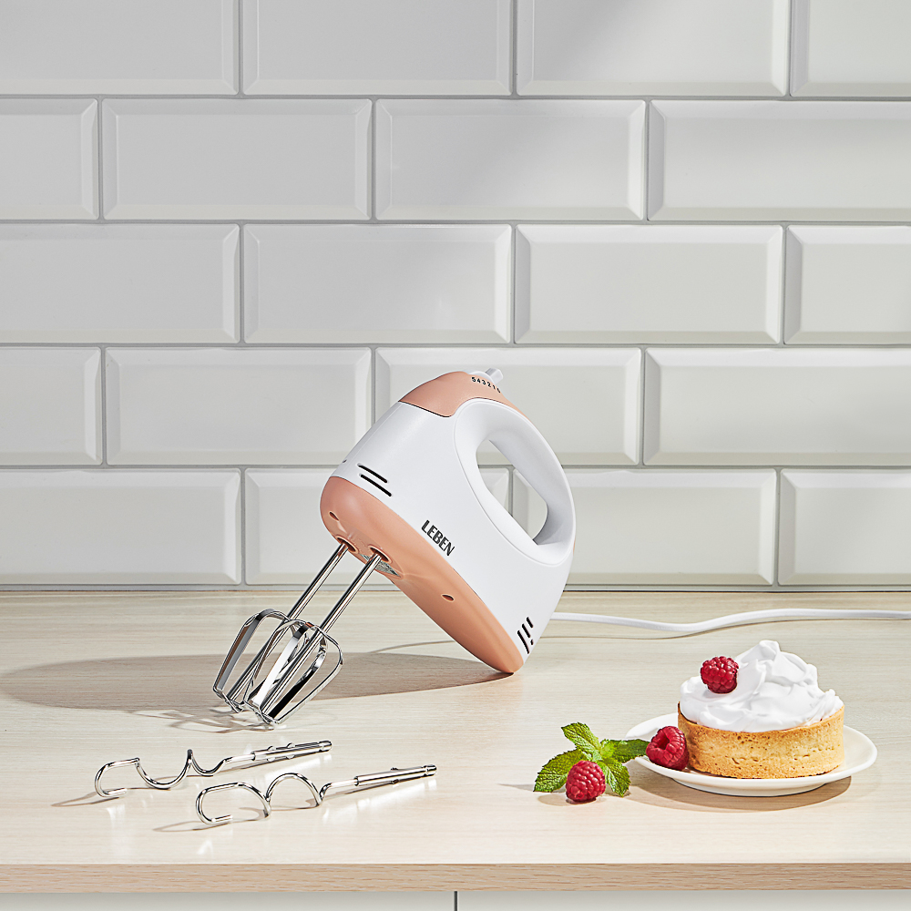 LEBEN Миксер кухонный 150Вт, 5 скоростей, 4 насадки на подставке, арт.№ 269-014
