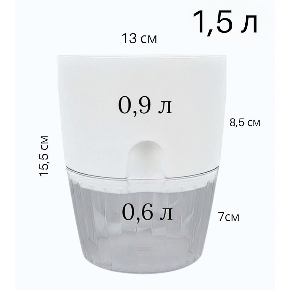 Горшок для цветов с поддоном "Аквадуэт" 1,5л, d13см, цв.белый, арт.№ 164-436