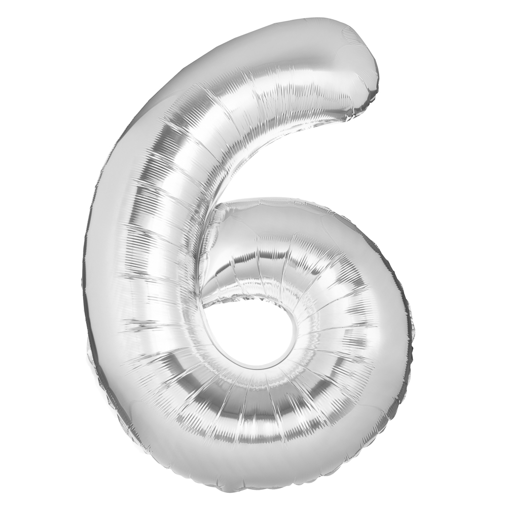 Шар воздушный Цифра "6", серебристый, фольга, 40'/101 см, арт.№ 518-309