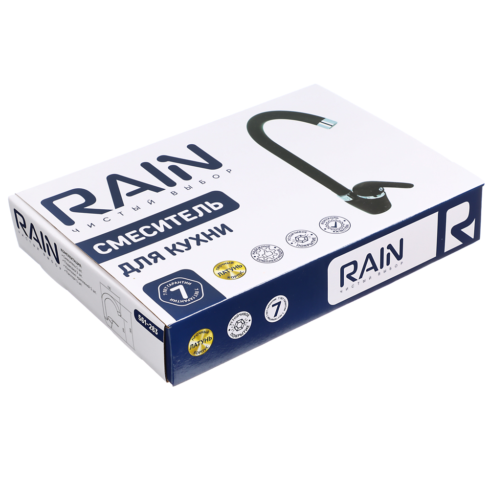 RAIN Смеситель для кухни Веста, высокий излив, картридж 35мм, латунь, под гранит, черный, арт.№ 561-283