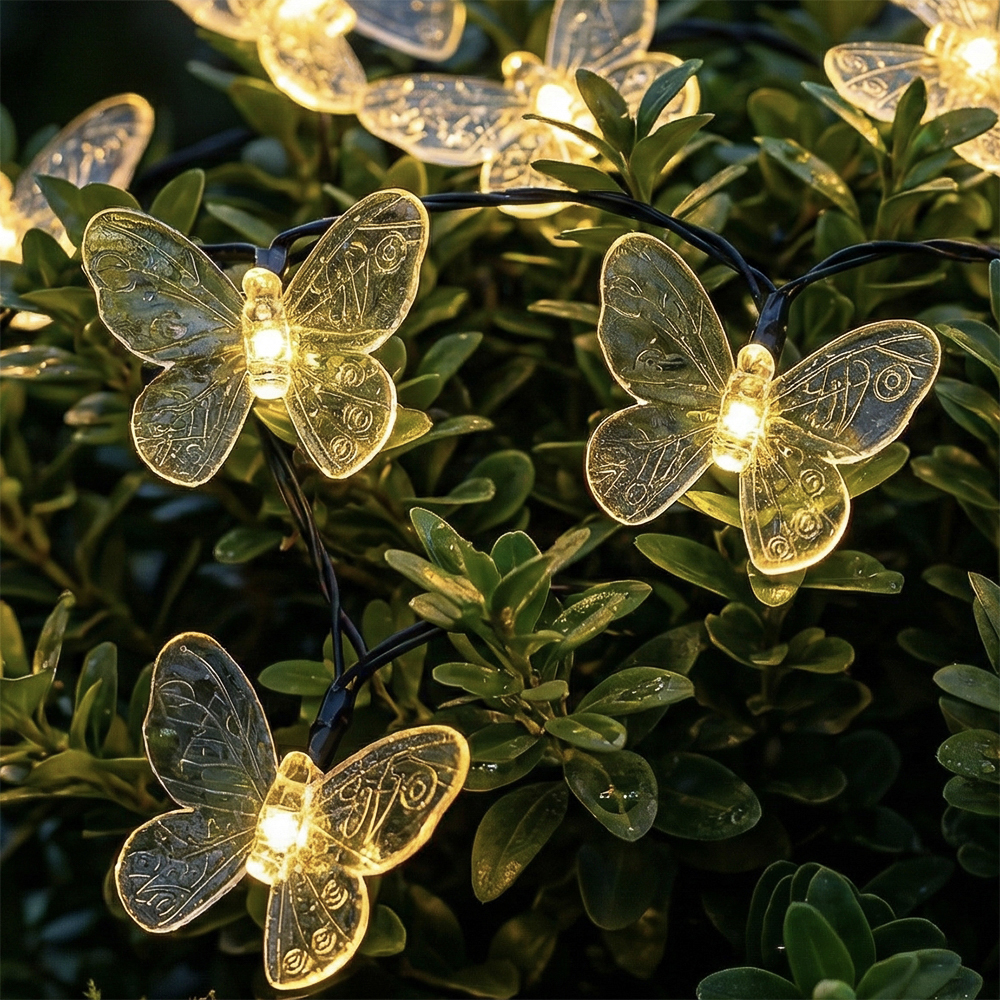 Гирлянда на солн. батар. тм INBLOOM Бабочки,7м, 25LED, шампань, AAA 600mAh Ni-MH, 2 реж., ABS,PVC,PS, арт.№ 381-436