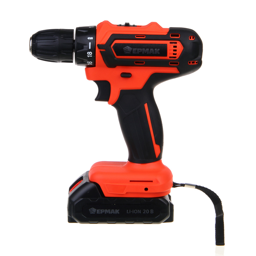 ЕРМАК Дрель-шуруповерт на АКБ 20В, 2,0А Li-ion (1шт), з/у, 0-550 об/мин, 30 H*m,подсветка (ONE), арт.№ 691-045