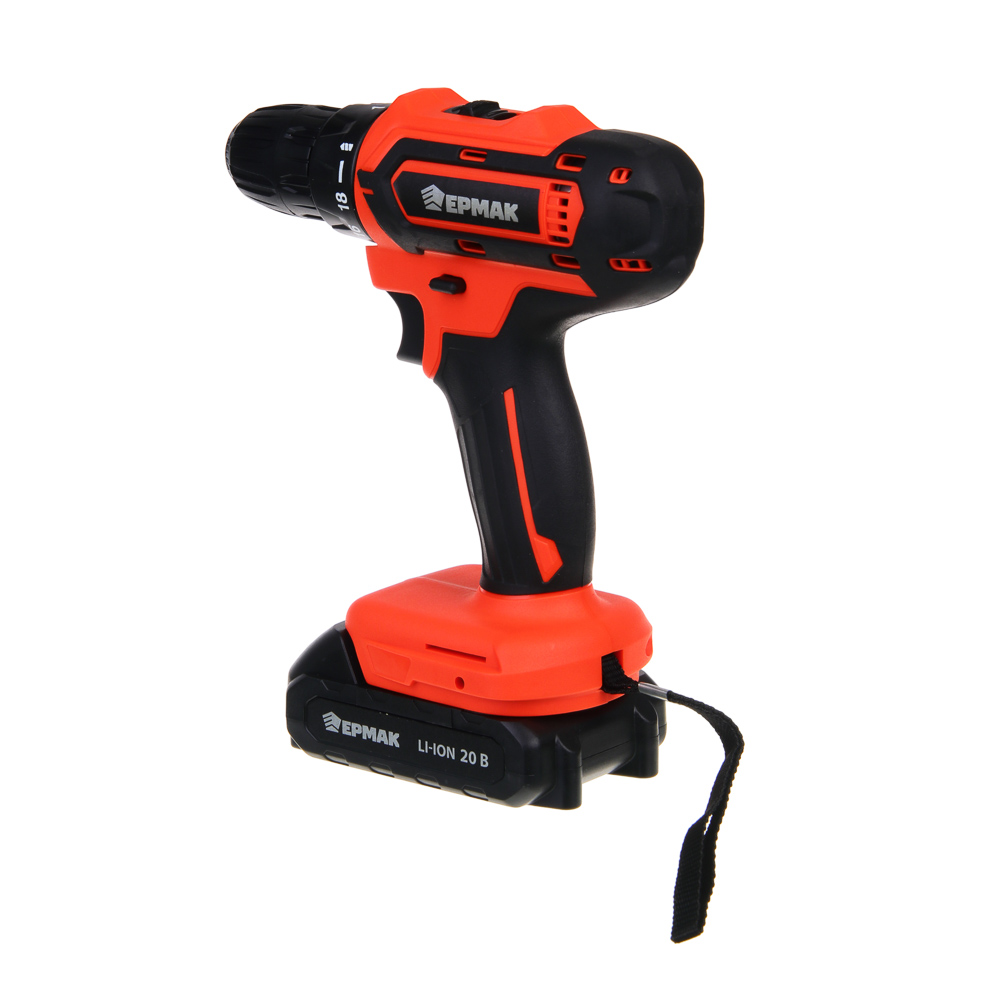 ЕРМАК Дрель-шуруповерт на АКБ 20В, 2,0А Li-ion (1шт), з/у, 0-550 об/мин, 30 H*m,подсветка (ONE), арт.№ 691-045