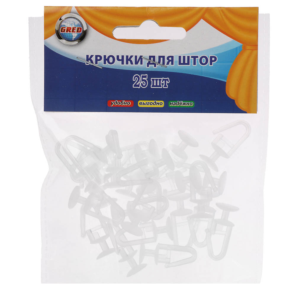Крючки для потолочного карниза "гвоздик", 25шт европодвес, 2.6x1.3x0.9 см/шт, пластик, прозрачные, арт.№ 639-098