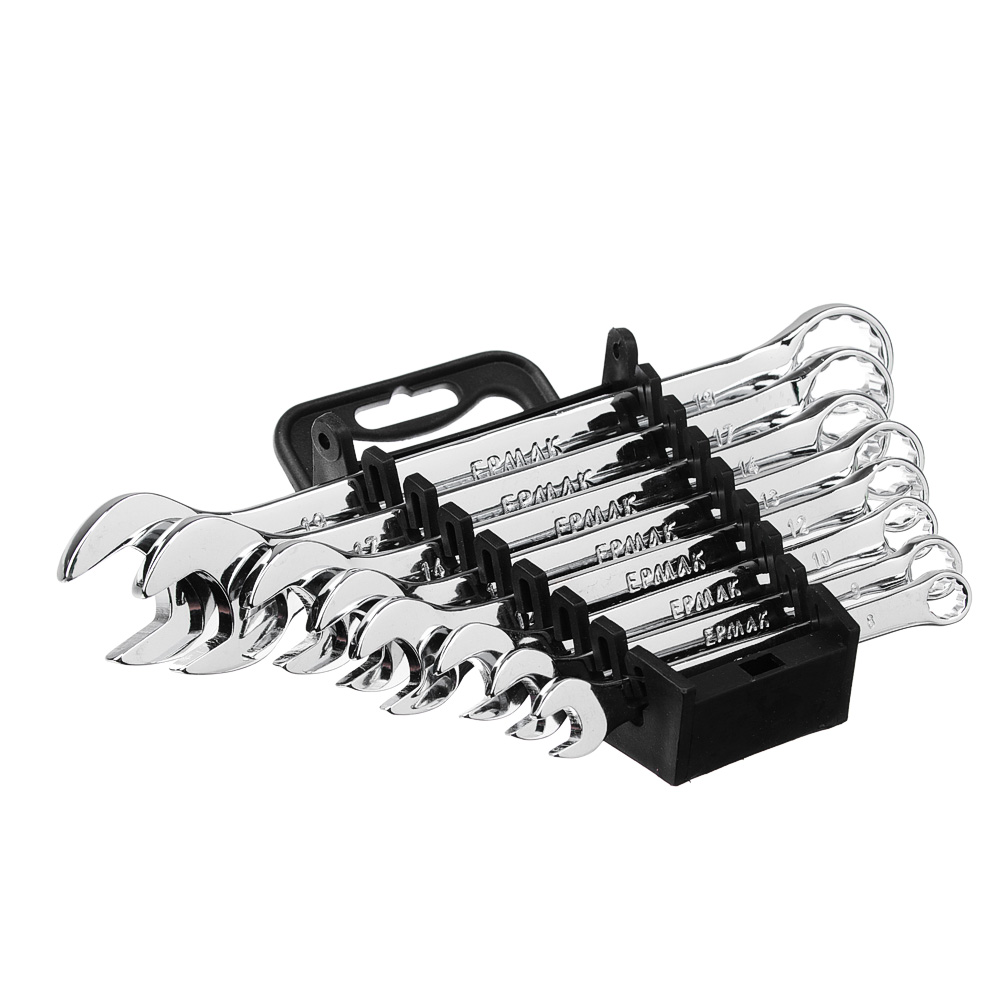 ЕРМАК Набор ключей рожково-накидных, 8 предм. 8-19мм, полированные CRV, пластик холдер, арт.№ 736-097