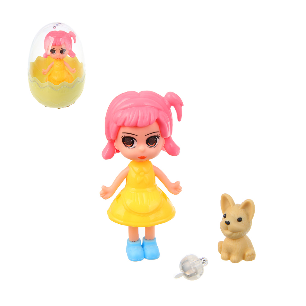 ИГРОЛЕНД Кукла с питомцем в яйце, свет, 6х6х11 см PP, ABS, 2хLR41, арт.№ 267-887