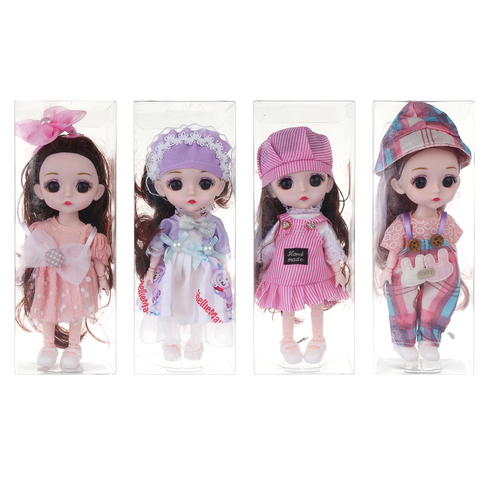 ИГРОЛЕНД Кукла шарнирная с чудными глазами, 15 см, в ПВХ боксе, PVC, PP, 6,5х10х30 см, 4 дизайна, арт.№ 436-155