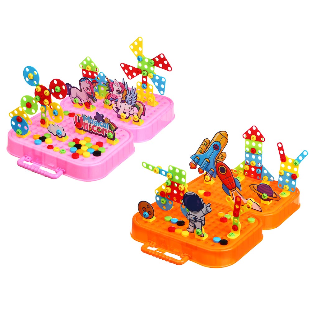 ИГРОЛЕНД Конструктор с шуруповёртом в чемоданчике "Шурупики", РР, ABS, 24,5х7,5х18,5см, 2 дизайна, арт.№ 859-100