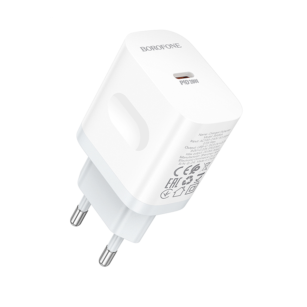 Сетевое зарядное устройство BOROFONE модель BA99A, USB-C PD 20 W, цвет: белый, арт.№ 916-319