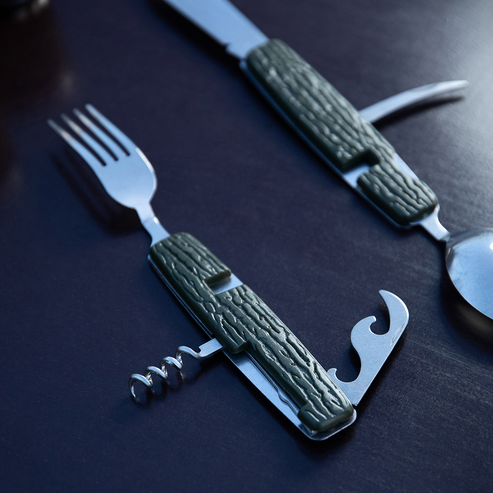 РУССО ТУРИСТО Набор походный ТУРИСТ, фляга, 2 стопки, вилка, ложка, нерж.сталь, арт.№ 123-001