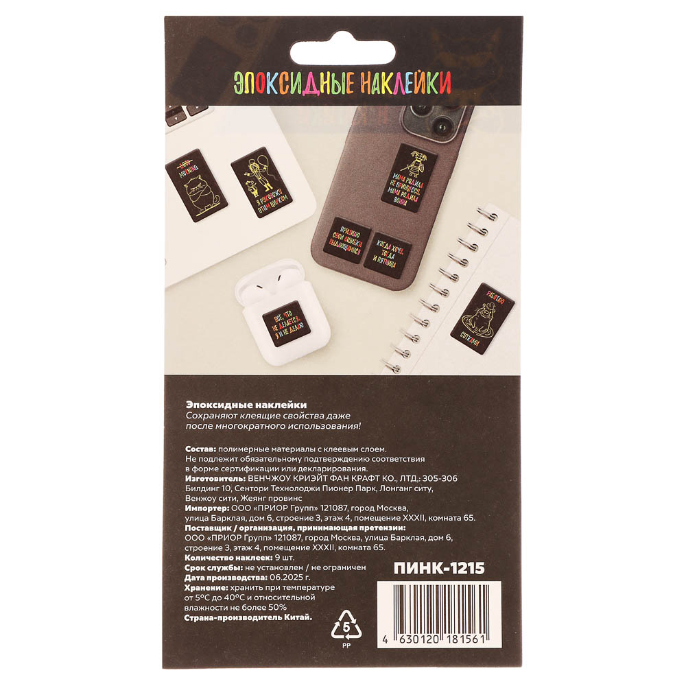 Наклейки эпоксидные Фразы 4 в ассортименте, арт.№ 503-570