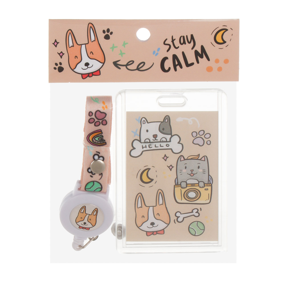 Чехол для карты, бейджа "Минисо Стайл" 6,5х10,5см, вкладыш с наклейками, шнурок с караб., ПС, арт.№ 524-330