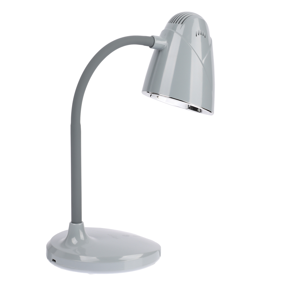 Лампа настольная складная FORZA 30LED, питание USB, 7Вт, 500Лм, кабель 1м, диммер, пластик, серая, арт.№ 476-388