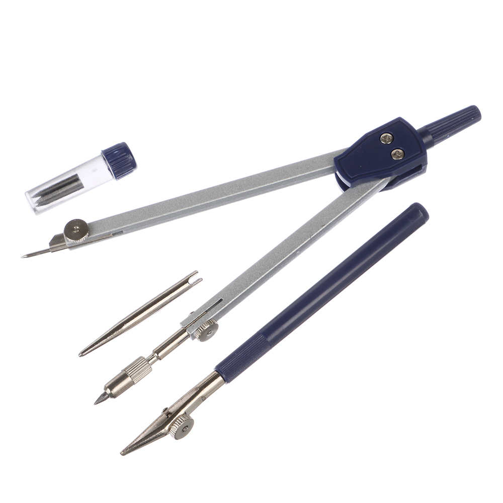 Набор чертежный 5 предметов (циркуль 11,5см, грифели, рейсфедер, центр, ручка) в пластиковом футляре, арт.№ 629-002