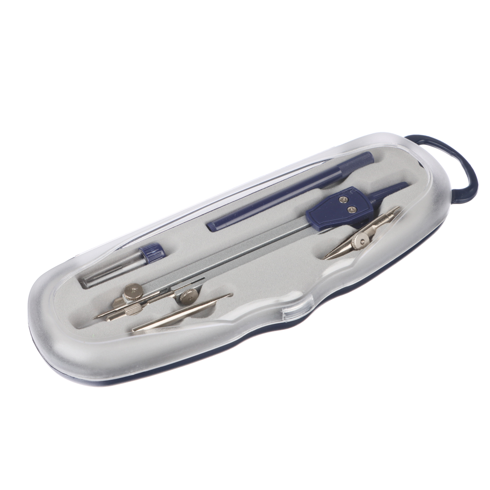 Набор чертежный 5 предметов (циркуль 11,5см, грифели, рейсфедер, центр, ручка) в пластиковом футляре, арт.№ 629-002