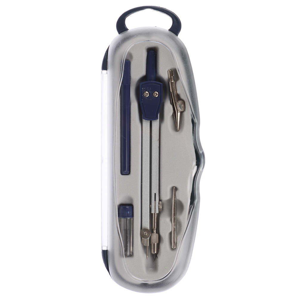 Набор чертежный 5 предметов (циркуль 11,5см, грифели, рейсфедер, центр, ручка) в пластиковом футляре, арт.№ 629-002