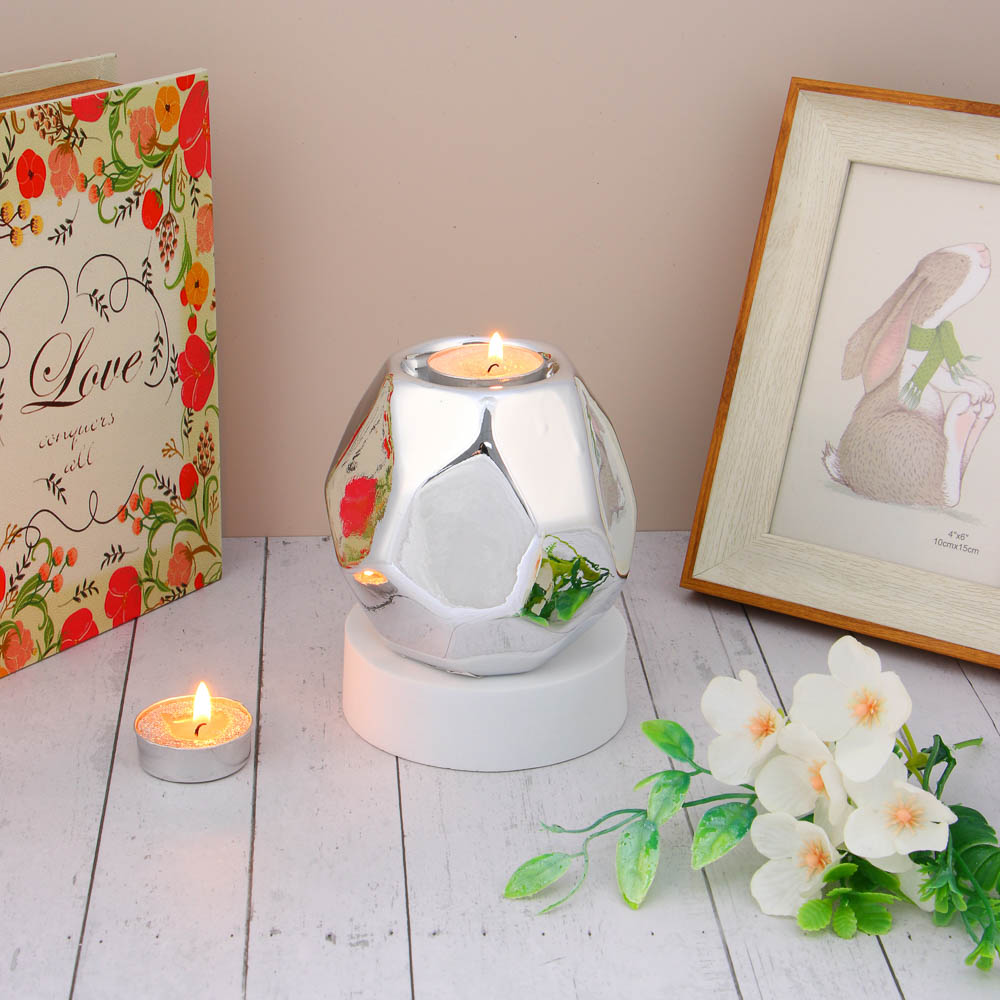 Подсвечник керамический, 9,5х10х5 см, цвет серебряный, арт.№ 477-108