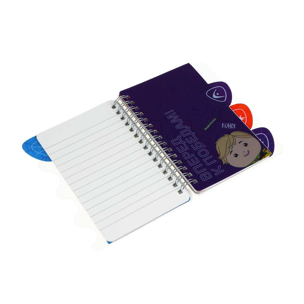 Записная книжка на пружине 64 листа 10,5х14 см "Кавай" BY Русские Супергерои, 4 разделителя, пластиковая обложка, арт.№ 801-068