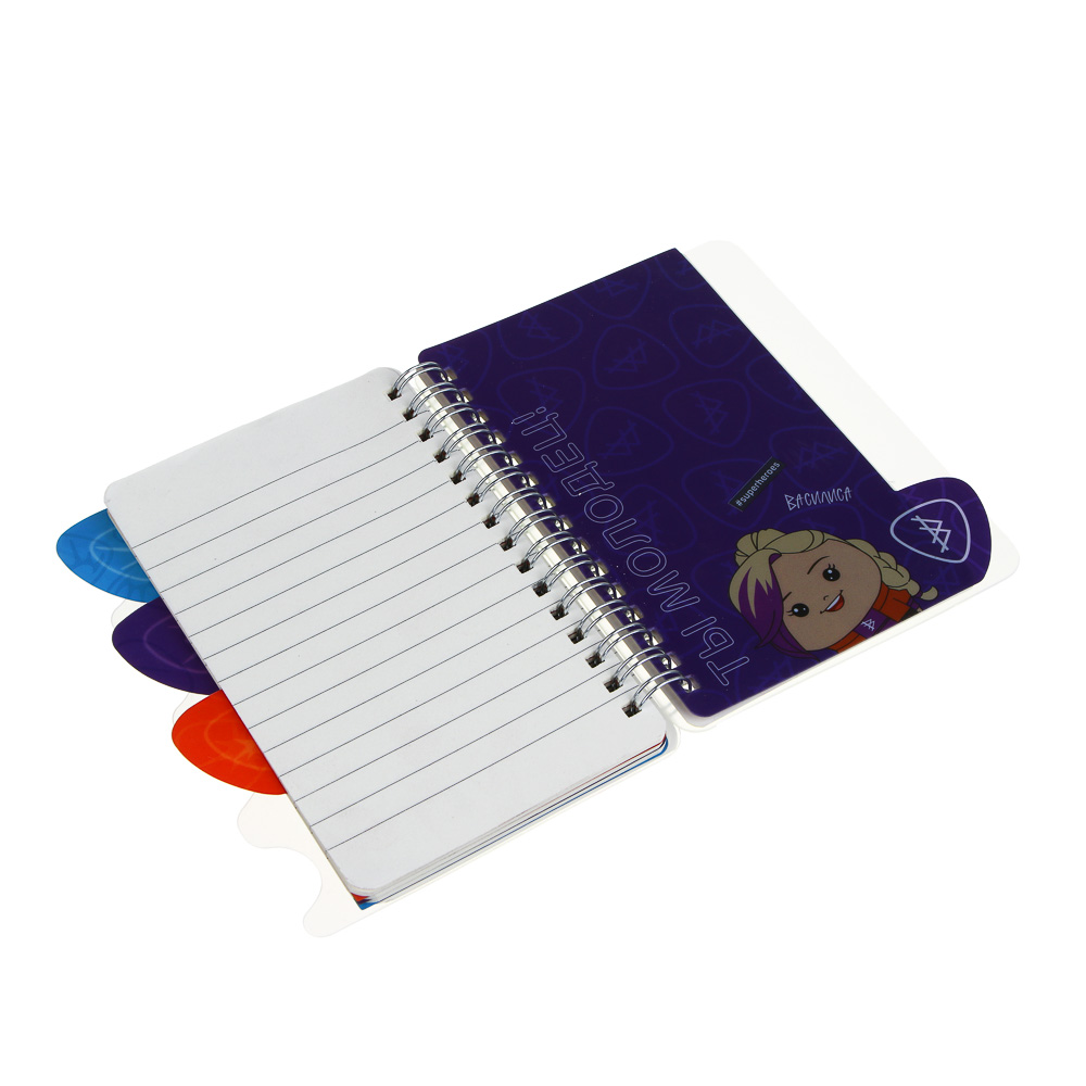 Записная книжка на пружине 64 листа 10,5х14 см "Кавай" BY Русские Супергерои, 4 разделителя, пластиковая обложка, арт.№ 801-068